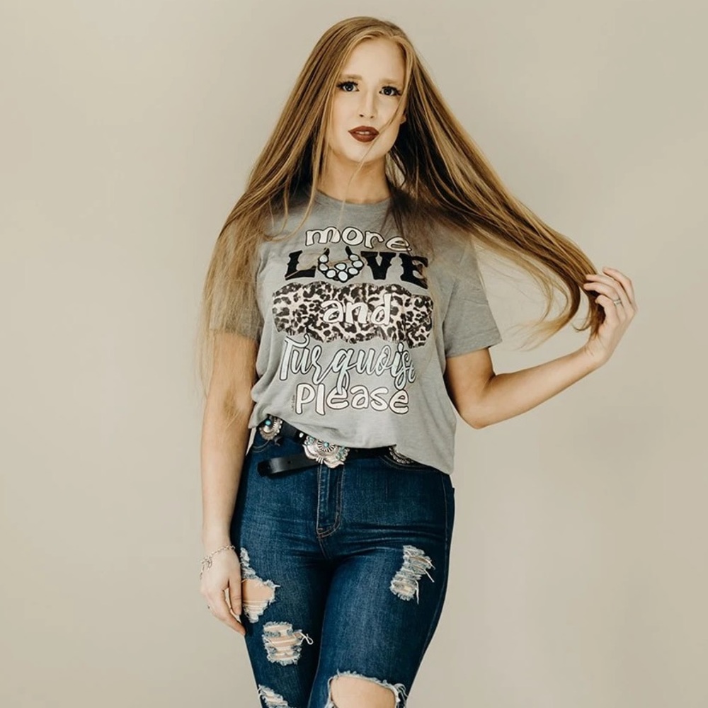 More Love and Turquoise Handmade Graphic Tee - Picture 3 of 4